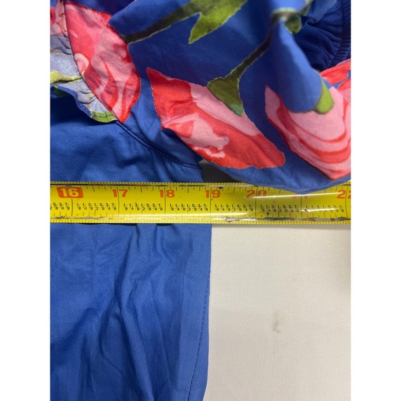 Entro Blue Pink Floral Puff Sleeve Ruffle Drop Waist Mini Dress S Cottagecore - Picture 5 of 15